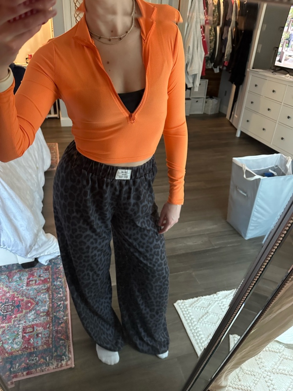SHEIN Orange Long Sleeve Zip Crop Top